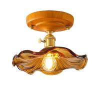 Wmmner Plafonnier Semi-Encastré Lampe de Plafond À Base En Bois Vintage Verre de Style Français Petit Plafonnier Pour Couloir Balcon Entrée Foyer Escalier Allée Loft Restaurant Lustre (B)/Une Seule Co