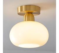 Wmmner Plafonnier Semi-Encastré, Plafonnier Moderne Rétro Doré Avec Abat-Jour En Verre, Plafonnier En Laiton Brosséres Pour Le Couloir de L'Entrée de La Lessive (C)/B