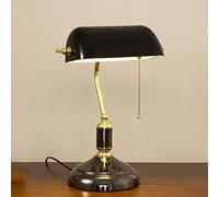 Wmmner Plating V-Intage Desk Lamp/Table Light/Bedside Study Office Banker's Lamp with Black Glass Shade,Hardware Base and Pull Switch,Contemporary Dining Room/Une Couleur