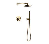 Wmmner Pommeau de Douche 8/10/12/16 Pouces Ensemble de Douche Dissimulée Système de Douche En Or de Luxe Douche À Mélange Mural Contient Une Pomme de Douche À Effet Pluie Et Une Douche À Main, 10 Pouc
