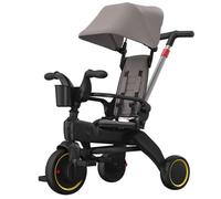 Wmmner Poussette Inclinable Avec Dossier Incliné, Tricycle Pliant Avec Auvent, Trike Push Avec Poignée Parent, Embrayage de Roue Avant, Freins de Roue Arrière, Roue En Mousse Eva/Gris/Roue En Mousse