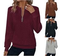 Wmmner Pulls Pour Femmes Sweatshirts Pour Femmes Pulls À Col Zippé Et Torsadés Pulls À Manches Longues En Jacquard Texturé Sans Capuche Blouses Automne-Hiver Vêtements Streetwear Confortables Et Ample