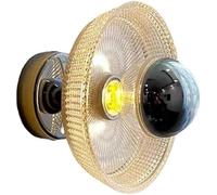 Wmmner Ripple Glass Wall Light With Chrome Base, Round Retro Ceiling Lighting Fixture, French Modern Wall Mounted Lamp
