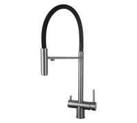 Wmmner Robinet de Cuisine À 3 Voies Avec Pull-Down Spray, Double Poignée Flexible, Double Sortie, Laiton Chromé, Mitigeur Moderne Pour Évier - Installation Facile Et Économie D'Eau/Gris