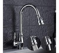 Wmmner Robinet de Cuisine À Poignée Unique À 360° Spout Robinet de Mélangeur D'Eau Pivotant À Tirer En Nickel Brossé Chrome À Tirer Vers L'Extérieur/En Bas À Poignée Unique Montée Sur Le Pont Vanne À