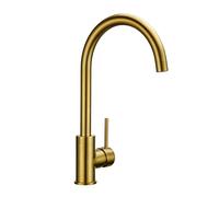 Wmmner Robinet de Cuisine Pivotant En Laiton Brossé Or Simple Trou de Support Froid Et Chaud Évier Monté Sur Le Pont Haut Barre de Levier D'Arc-Pré Robinet de Mélangeur de Salle Den
