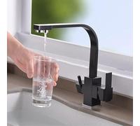 Wmmner Robinet D'Évier de Cuisine À 3 Voies - Robinet Mitigeur 3 En 1 Avec Doubles Poignées Et 2 Sorties D'Eau Pour L'Eau Potable Filtrée - Robinet de Cuisine Blanc Élégant/Noir