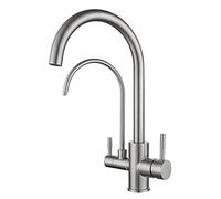 Wmmner Robinets de Cuisine, Robinet D'Eau Potable, Robinet D'Évier À 1 Trou À Double Poignée En Acier Inoxydable 304, Robinet de Mélangeur D'Eau Chaude Et Froide À Rotation de 360°, Nickel Brossé