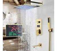 Wmmner Robinets de Salle Den de Luxe Or Robinet de Salle Den Mitigeur Robinet Mural Led Tête de Douche À Effet Pluiegnoire Bec de Douche Ensembles de Robinets-16Ensemble de Douche En Pouces, Ensemble