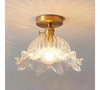 Wmmner Semi Flush Mount Ceiling Light, Gold Hallway Light Fixture Ceiling Lamp With Flower Glass Shade, 3.9" Base Modern Ceiling Light Fixtures For Porch Aisle(30Cm)/Une Seule Couleur/25Cm