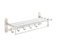 Wmmner Support de Rangement de Douche Mural Pliable Avec Porte-Serviettes Et 7 Crochets, Organisateur de Salle Den de 19,6", Chariot Sculpté Élégant Pour Serviettes Et Essentiels - Blanc