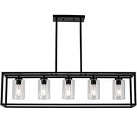 Wmmner Suspension Industrielle Lampe Suspendue Rectangulaire Industrielle Modern Farmhouse Metal Chandeliers Kitchen Island With Clear Glass Shade 5 Light