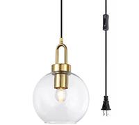 Wmmner Suspension Vintage Globe 1 Lumière Lustres Modernes Du Milieu Du Siècle Luminaires Suspendus Lampe Suspendue Simple Réglable Dorée Pour Chambre À Coucher, Salon, Salle À Manger, Cuisine (Ambre)