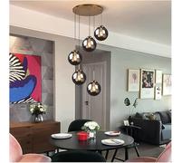 Wmmner Suspensions Industrielles V-Intage 5 Voies Finition Métallique En Laiton Lampe Suspendue de Plafond À Boule de Verre,Hauteur Réglable Pour Kitchen Island Loft Bar Exquisite Home Chandelier Luc
