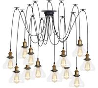 Wmmner Suspensions Multiples Réglables Diy Ceiling Spider Lamp, Laiton V-Intage Industrial Clear Glass Shade Chandelier Hanging Lighting, Led Ceiling Lamp/Une Seule Couleur/12 Lumières
