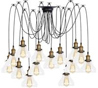 Wmmner Suspensions Multiples Réglables Diy Ceiling Spider Lamp, Laiton V-Intage Industrial Clear Glass Shade Chandelier Hanging Lighting, Led Ceiling Lamp/Une Seule Couleur/14 Lumières