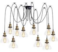 Wmmner Suspensions Multiples Réglables Diy Ceiling Spider Lamp, Laiton V-Intage Industrial Clear Glass Shade Chandelier Hanging Lighting, Led Ceiling Lamp/Une Seule Couleur/10 Lumières