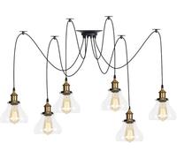 Wmmner Suspensions Multiples Réglables Diy Ceiling Spider Lamp, Laiton V-Intage Industrial Clear Glass Shade Chandelier Hanging Lighting, Led Ceiling Lamp/Une Seule Couleur/6 Lumières