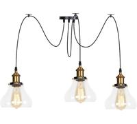 Wmmner Suspensions Multiples Réglables Diy Ceiling Spider Lamp, Laiton V-Intage Industrial Clear Glass Shade Chandelier Hanging Lighting, Led Ceiling Lamp/Une Seule Couleur/3 Lumières