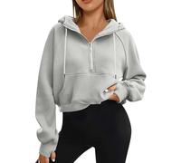 Wmmner Sweat À Capuche Zippé Pour Femmes Pulls À Manches Longues Fente Sur Le Côté Pull-Over Uni Avec Poches Tops Tunique Mode Automne Léger Ample Casual Pull Habillé Confortable Streetwear/#20 Gris/L