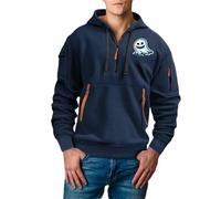 Wmmner Sweat-Shirt Zippé Pour Hommes Drop Shoulder Graphic, Halloween Imprimé Contraste Zipper Pullover Sweat À Capuche Sweat-Shirt Entraînement Running Athletic Active Sports Wear/Marine/M