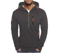 Wmmner Sweats À Capuche À Fermeture Éclair Complète pour Hommes Chemise d'automne Solide À Manches Longues Veste À Capuche Légère À La Mode pour Hommes avec Poche Zippée/K Gray/XL