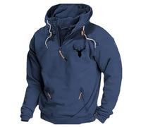Wmmner Sweats À Capuche À Fermeture Éclair Quart de Longueur Pour Hommes Sweats À Capuche À Manches Longues Avec Poches Sweats À Capuche Imprimés Tête de Cerf Pulls 2025/Sweat À Capuche Bleu Avec Ferm