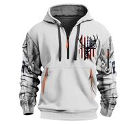 Wmmner Sweats À Capuche À Fermeture Éclair Quart de Longueur Pour Hommes Sweats Militaires À Capuche Et Manches Longues Avec Multiples Poches Et Imprimé Animal/Sweat À Capuche Blanc À Fermeture Éclair