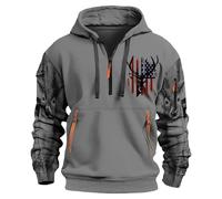 Wmmner Sweats À Capuche À Fermeture Éclair Quart de Longueur Pour Hommes Sweats Militaires À Capuche Et Manches Longues Avec Multiples Poches Et Imprimé Animal/Sweat À Capuche Gris Foncé À Fermeture É