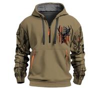 Wmmner Sweats À Capuche À Fermeture Éclair Quart de Longueur Pour Hommes Sweats Militaires À Capuche Et Manches Longues Avec Multiples Poches Et Imprimé Animal/Sweat À Capuche Zippé Aux Manches Courte