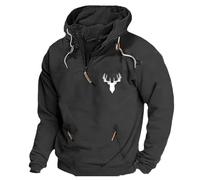 Wmmner Sweats À Capuche À Quart de Zip Pour Hommes Sweats À Capuche À Manches Longues Avec Poches T-Shirt Graphique Imprimé Tête de Cerf Pulls 2025/Sweat À Capuche Noir À Fermeture Éclair Quart de Lon