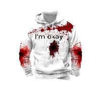 Wmmner Sweats À Capuche Halloween Pour Hommes Sweat À Capuche Imprimé Éclaboussures de Sang Sweat À Capuche I'M Okay Avec Poche Pull À Manches Longues/Blanc/Xl