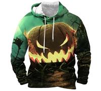 Wmmner Sweats À Capuche Halloween Pour Hommes Sweat-Shirt Imprimé 3D Sur Toute La Surface Sweats À Capuche Effrayants Avec Citrouille Poche Pulls À Manches Longues/Vert/M