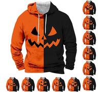 Wmmner Sweats À Capuche Halloween Pour Hommes Sweats À Imprimé Citrouille T-Shirt Jack O' Lantern Sweats À Capuche À Poche Pulls À Manches Longues/Orange Noir 4/M