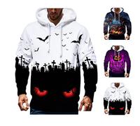 Wmmner Sweats À Capuche Halloween Pour Hommes Sweatshirts Décontractés À Manches Longues Avec Capuche Et Imprimé 3D « Cimetière, Os Croisés Et Chauves-Souris »/Bleu/4Xl