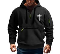 Wmmner Sweats À Capuche Pour Hommes À Fermeture Éclair Quart de Longueur, Motif Graphique, Manches Longues, Poche, Pour Toutes Les Religions, Chrétiens/Sweat À Capuche Noir À Fermeture Éclair Quart de