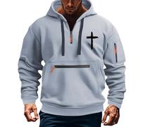 Wmmner Sweats À Capuche Pour Hommes À Fermeture Éclair Quart de Longueur, Motif Graphique, Manches Longues, Poche, Pour Toutes Les Religions, Chrétiens/Sweat À Capuche Gris À Fermeture Éclair Quart de
