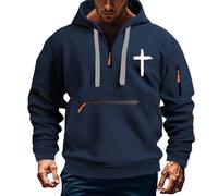 Wmmner Sweats À Capuche Pour Hommes À Fermeture Éclair Quart de Longueur, Motif Graphique, Manches Longues, Poche, Pour Toutes Les Religions, Chrétiens/Sweat À Capuche Zippé Aux Quarts Pour Homme Bleu
