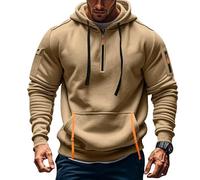 Wmmner Sweats À Capuche Pour Hommes Avec Fermeture Éclair Quart de Longueur, Style Militaire Tactique, 1/4 de Fermeture Éclair, Manches Longues, Plusieurs Poches/Sweat À Capuche Zippé Aux Manches Cour