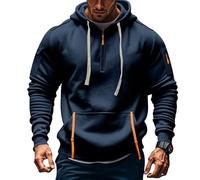 Wmmner Sweats À Capuche Pour Hommes Avec Fermeture Éclair Quart de Longueur, Style Militaire Tactique, 1/4 de Fermeture Éclair, Manches Longues, Plusieurs Poches/Sweat À Capuche Zippé Aux Manches Cour