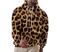 Wmmner Sweats À Capuche Pour Hommes Sweat À Capuche Imprimé Léopard, Fermeture À Boutons Sur Un Quart, Pull À Manches Longues Pour L'Automne Avec Poche Et Capuche/Sweats À Capuche Leopard3 Pour Hommes