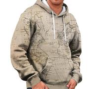Wmmner Sweats À Capuche Pour Hommes Sweats À Capuche À Manches Longues Imprimés Carte Du Monde Avec Poche Sweats À Capuche Automne/Sweats À Capuche Kaki Pour Hommes/L