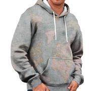 Wmmner Sweats À Capuche Pour Hommes Sweats À Capuche À Manches Longues Imprimés Carte Du Monde Avec Poche Sweats À Capuche Automne/Sweats À Capuche Argentés Pour Hommes/Xl