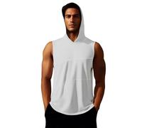 Wmmner Sweats À Capuche Sans Manches Pour Hommes Débardeurs Anti-Transpiration T-Shirts À Capuche À Séchage Rapide Pour L'Été T-Shirts Musclés T-Shirts Unis/Z01-Blanc T-Shirt À Capuche Pour Hommes/Xl
