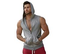 Wmmner Sweats À Capuche Sans Manches Pour Hommes Débardeurs Zippés Avec Poche Veste Slim Veste Sans Manches Chemises T-Shirt À Capuche Uni Avec Cordon/Z02 - Sweat À Capuche Gris Pour Homme/L