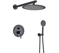 Wmmner Système de Douche Ensemble de Robinet de Douche Mural Ensemble de Douche À Effet Pluie Noir Mat Ensemble Combiné Stkit de Garniture Degnoire Et de Douche En Acier Sans Fil Avec Pulvérisateur À