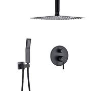 Wmmner Système de Douche Noir Mat Avec Pomme de Douche À Effet de Pluie Et Ensemble de Douche En Laiton À Valve À 2 Voies Pour Bras de Douche de 8 Pouces/Douche de 12 Pouces B