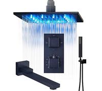 Wmmner .Système de Douche, Robinet de Douche Den Dissimulé, Ensembles de Robinets de Salle Dentatiques À Led, Dessus En Laiton, Pulvérisateur Avec Bec Rotatif, Ensemble de Douche de Luxe En Bronze À L