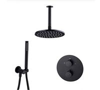 Wmmner Système de Douche, Robinets de Douche En Laiton Noir Montés Au Plafont 8-12" Pommeau de Douche de Pluie Déviateur de Salle Den 2 Et 3 Voies Valvetatique Avec Sho À Maintête de Wer, Ensemble de