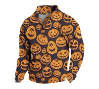 Wmmner T-Shirts Halloween Pour Hommes Sweat-Shirt Jack-O-Lantern Pull À Imprimé Citrouille 2025 Automne T-Shirt À Manches Longues Et Boutons/Violet 1/S
